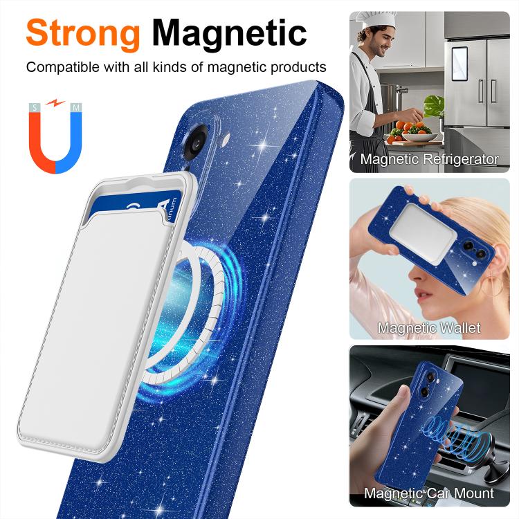 For Samsung Galaxy A56 5G Fine Hole Glossy Glitter Magnetic TPU Phone Case with Same Color Hand Strap