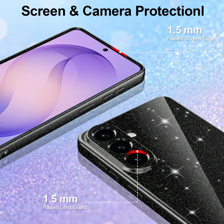 For Samsung Galaxy A17 / F17 / M17 Fine Hole Glossy Glitter Magnetic TPU Phone Case with Same Color Hand Strap