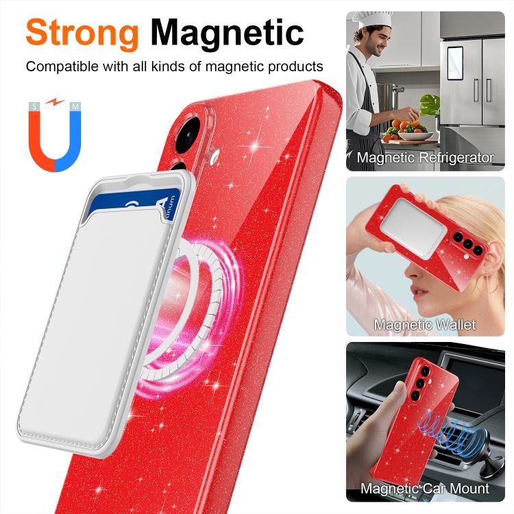 For Samsung Galaxy A17 / F17 / M17 Fine Hole Glossy Glitter Magnetic TPU Phone Case with Same Color Hand Strap