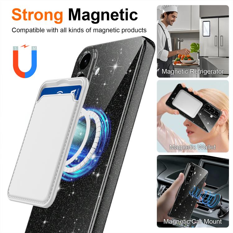 For Samsung Galaxy A26 5G Fine Hole Glossy Glitter Magnetic TPU Phone Case with Same Color Hand Strap