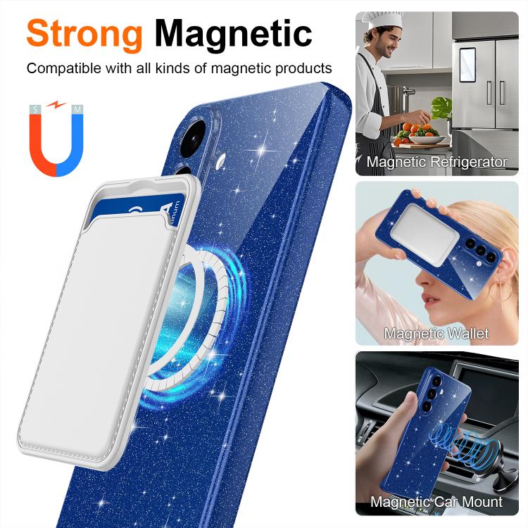 For Samsung Galaxy A26 5G Fine Hole Glossy Glitter Magnetic TPU Phone Case with Same Color Hand Strap