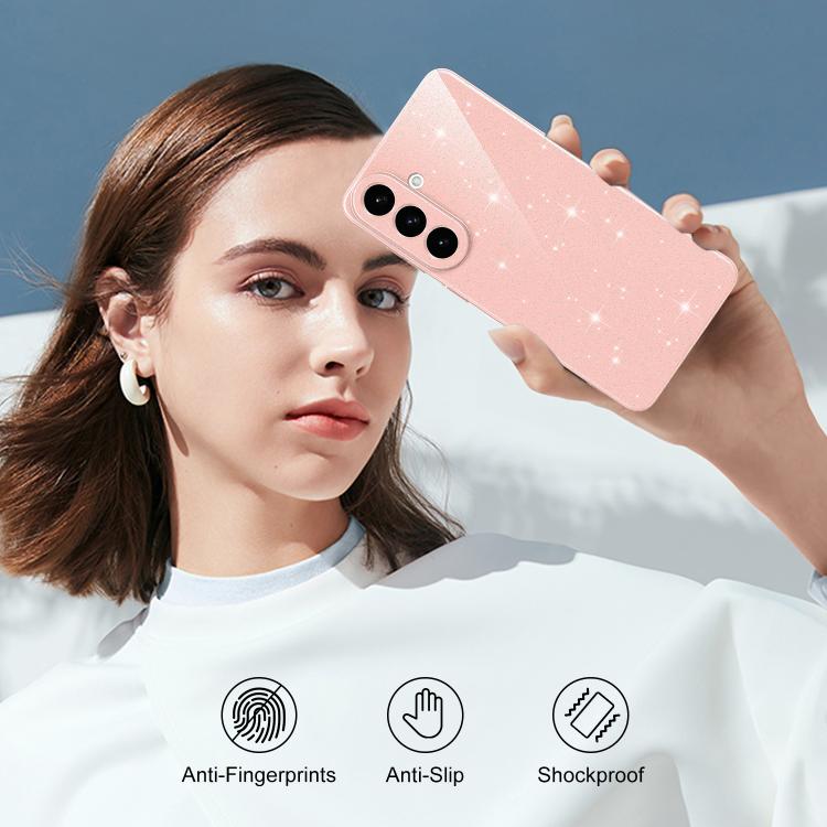 For Galaxy A27 5G Fine Hole Glossy Glitter Magnetic TPU Phone Case with Same Color Hand Strap