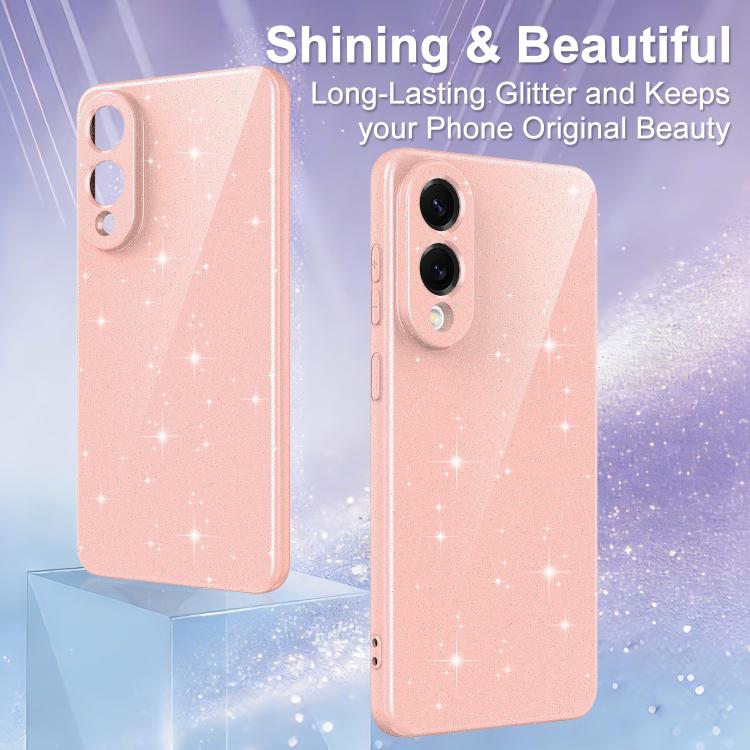 For Samsung Galaxy S25 Edge 5G Fine Hole Glossy Glitter Magnetic TPU Phone Case with Same Color Hand Strap