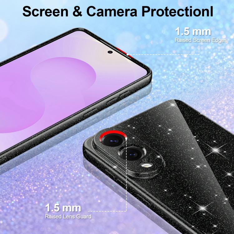 For Samsung Galaxy S25 Edge 5G Fine Hole Glossy Glitter Magnetic TPU Phone Case with Same Color Hand Strap