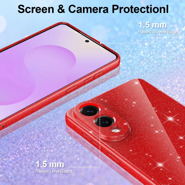 For Samsung Galaxy S25 Edge 5G Fine Hole Glossy Glitter Magnetic TPU Phone Case with Same Color Hand Strap