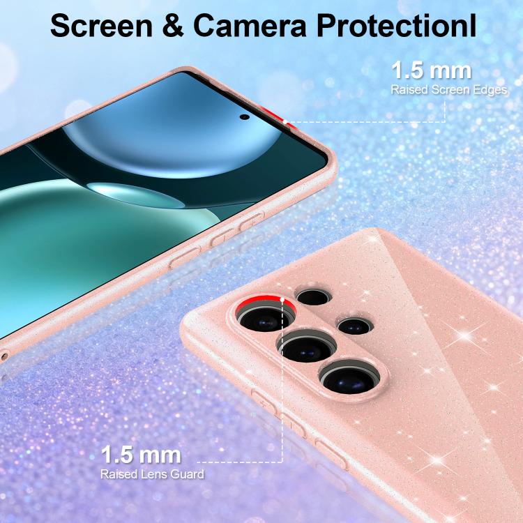 For Samsung Galaxy S25 Ultra 5G Fine Hole Glossy Glitter Magnetic TPU Phone Case with Same Color Hand Strap