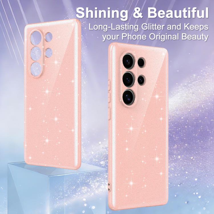 For Samsung Galaxy S25 Ultra 5G Fine Hole Glossy Glitter Magnetic TPU Phone Case with Same Color Hand Strap