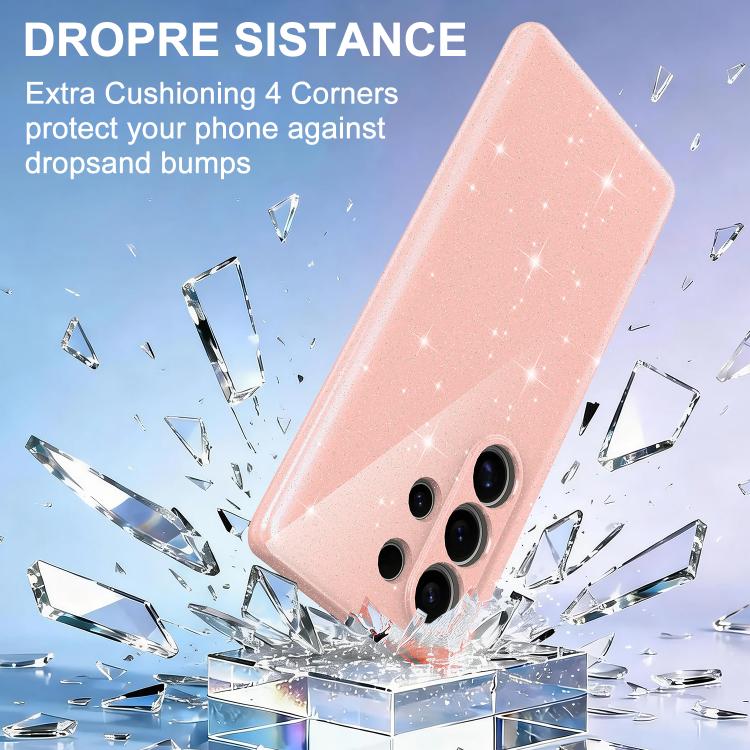 For Samsung Galaxy S25 Ultra 5G Fine Hole Glossy Glitter Magnetic TPU Phone Case with Same Color Hand Strap