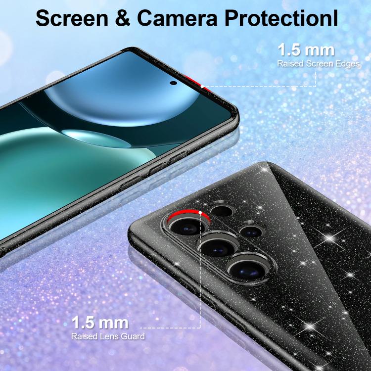 For Samsung Galaxy S25 Ultra 5G Fine Hole Glossy Glitter Magnetic TPU Phone Case with Same Color Hand Strap