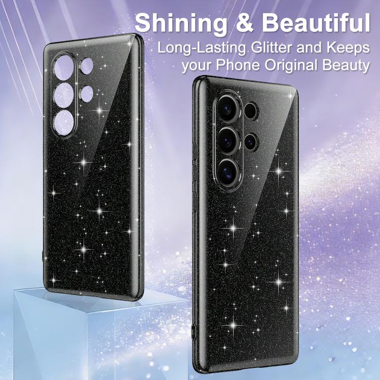 For Samsung Galaxy S25 Ultra 5G Fine Hole Glossy Glitter Magnetic TPU Phone Case with Same Color Hand Strap