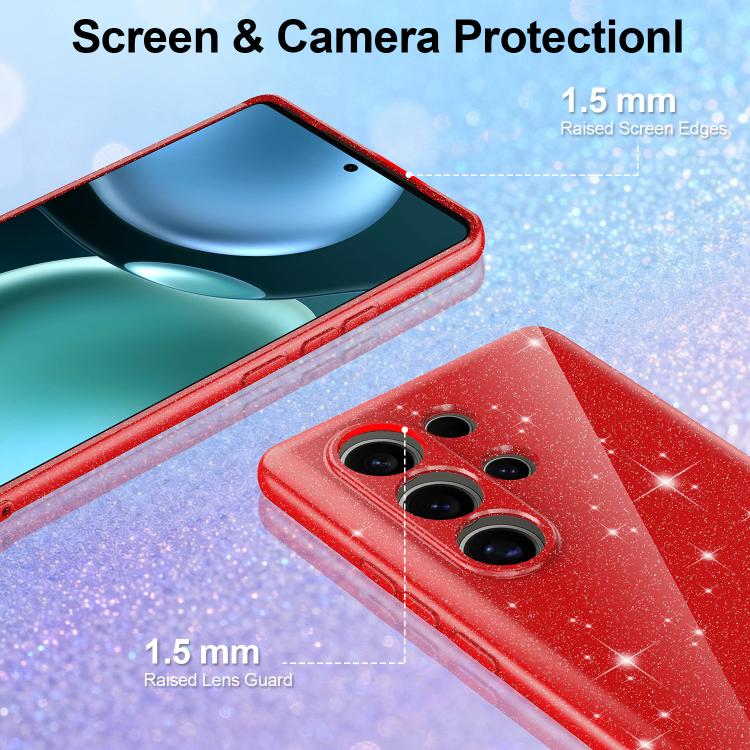 For Samsung Galaxy S25 Ultra 5G Fine Hole Glossy Glitter Magnetic TPU Phone Case with Same Color Hand Strap