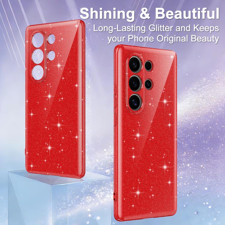 For Samsung Galaxy S25 Ultra 5G Fine Hole Glossy Glitter Magnetic TPU Phone Case with Same Color Hand Strap