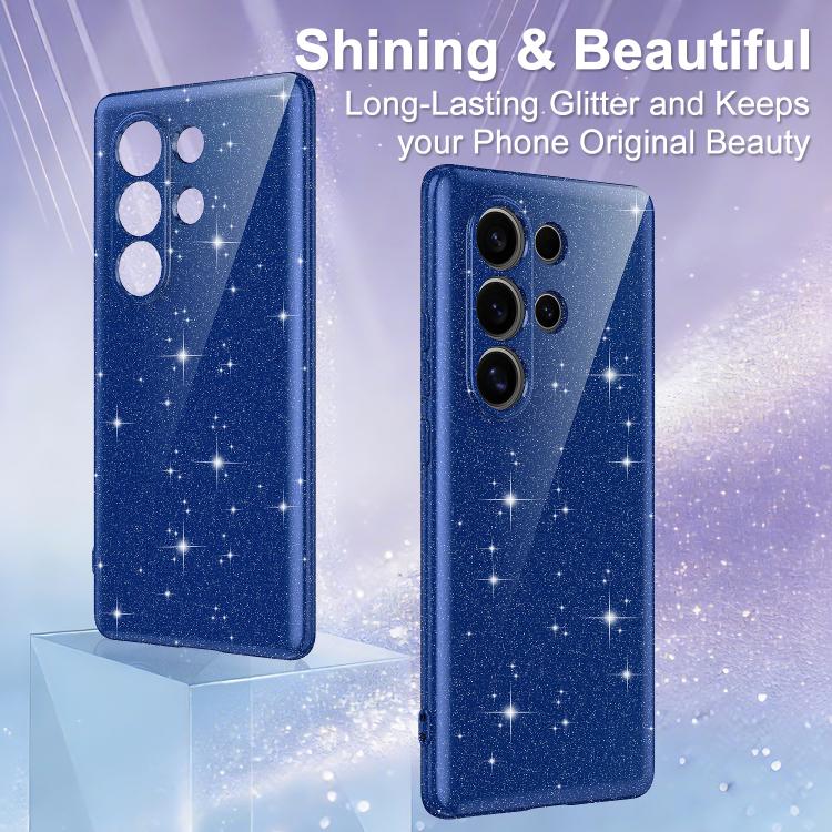 For Samsung Galaxy S25 Ultra 5G Fine Hole Glossy Glitter Magnetic TPU Phone Case with Same Color Hand Strap