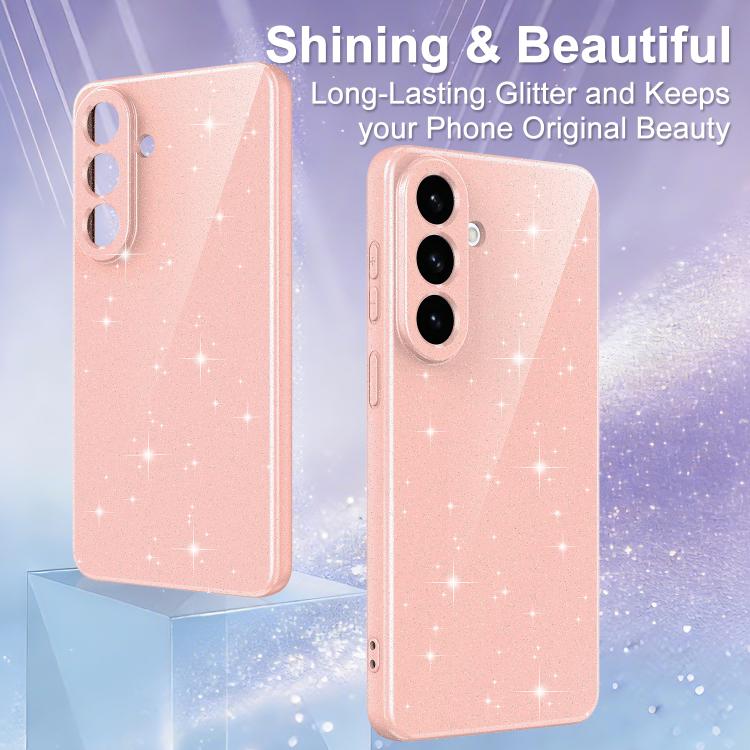 For Samsung Galaxy S26+ 5G Fine Hole Glossy Glitter Magnetic TPU Phone Case with Same Color Hand Strap