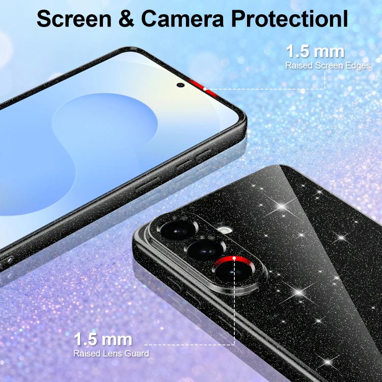 For Samsung Galaxy S26+ 5G Fine Hole Glossy Glitter Magnetic TPU Phone Case with Same Color Hand Strap