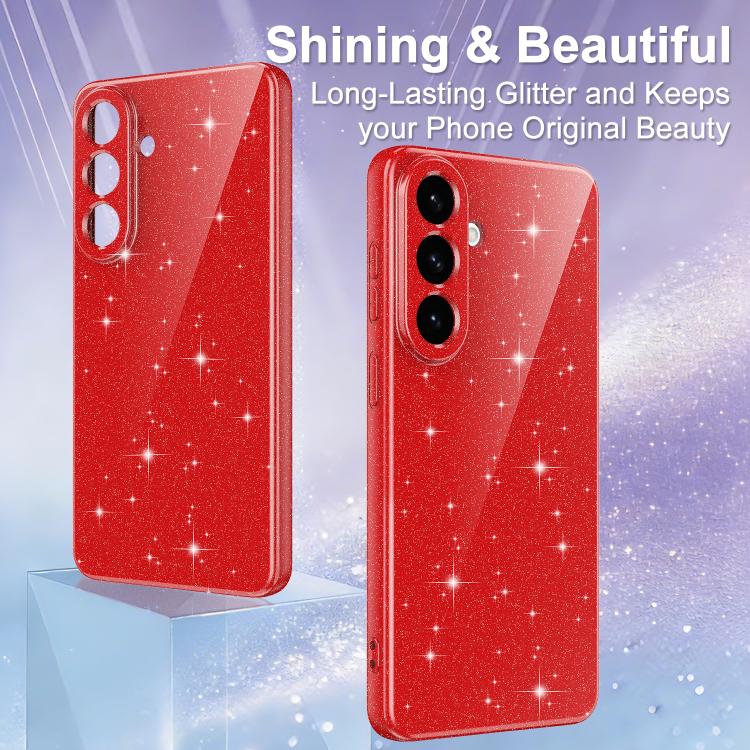 For Samsung Galaxy S26+ 5G Fine Hole Glossy Glitter Magnetic TPU Phone Case with Same Color Hand Strap