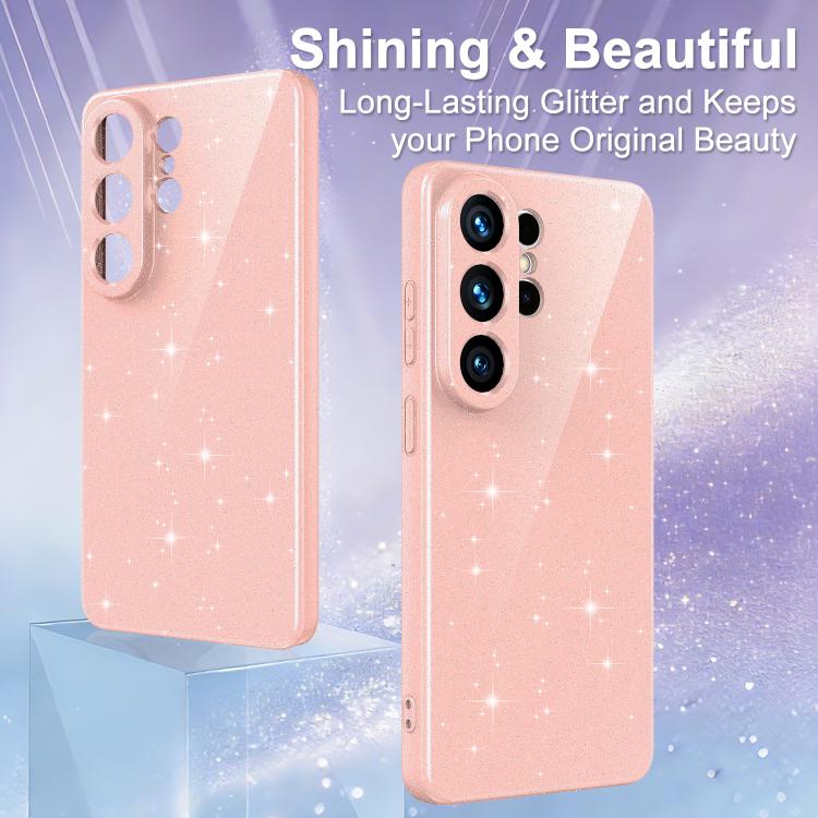 For Samsung Galaxy S26 Ultra 5G Fine Hole Glossy Glitter Magnetic TPU Phone Case with Same Color Hand Strap