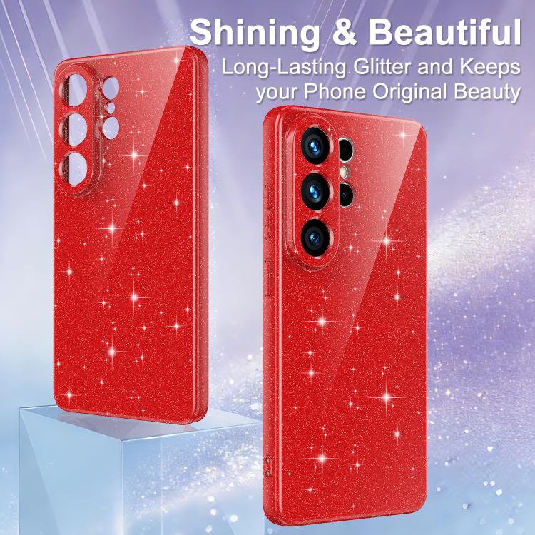 For Samsung Galaxy S26 Ultra 5G Fine Hole Glossy Glitter Magnetic TPU Phone Case with Same Color Hand Strap