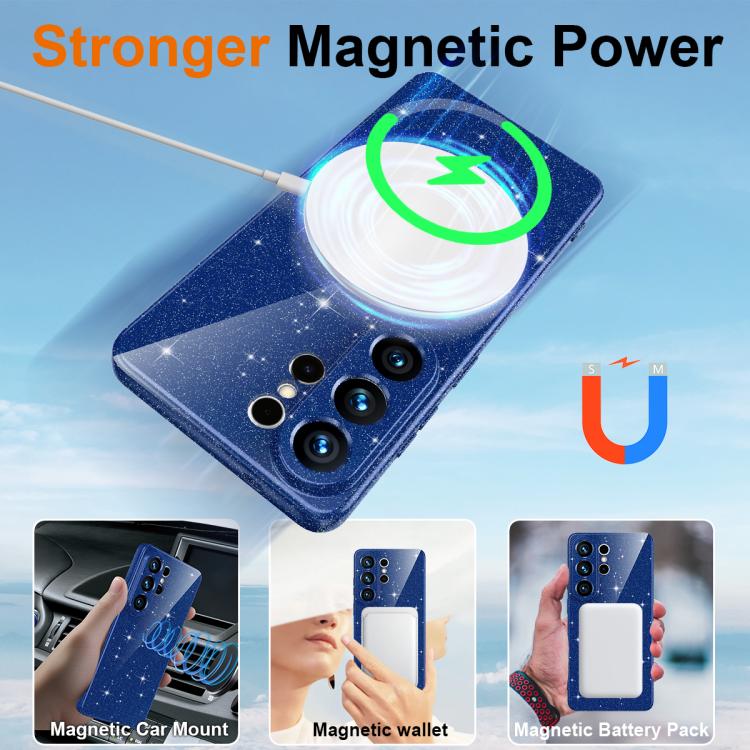 For Samsung Galaxy S26 Ultra 5G Fine Hole Glossy Glitter Magnetic TPU Phone Case with Same Color Hand Strap