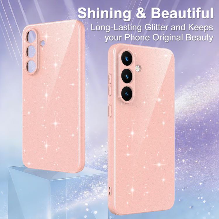 For Samsung Galaxy S24+ 5G Fine Hole Glossy Glitter Magnetic TPU Phone Case with Same Color Hand Strap