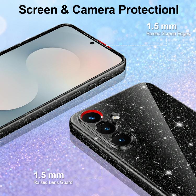 For Samsung Galaxy S24+ 5G Fine Hole Glossy Glitter Magnetic TPU Phone Case with Same Color Hand Strap