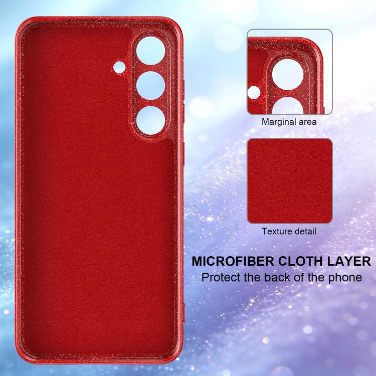 For Samsung Galaxy S24+ 5G Fine Hole Glossy Glitter Magnetic TPU Phone Case with Same Color Hand Strap