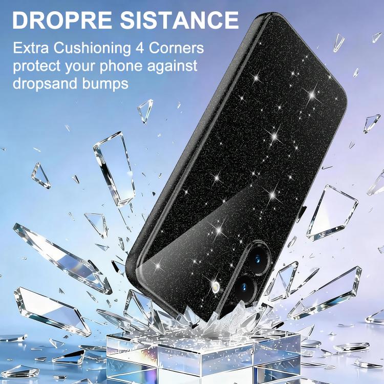 For Samsung Galaxy S25 5G Fine Hole Glossy Glitter Magnetic TPU Phone Case with Same Color Hand Strap