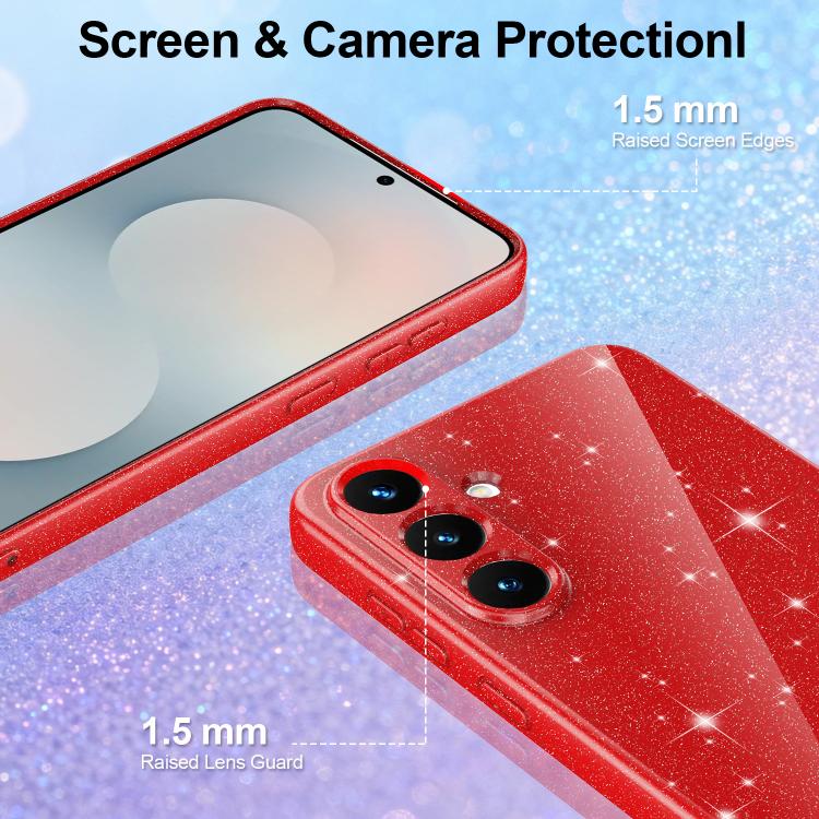For Samsung Galaxy S25 5G Fine Hole Glossy Glitter Magnetic TPU Phone Case with Same Color Hand Strap