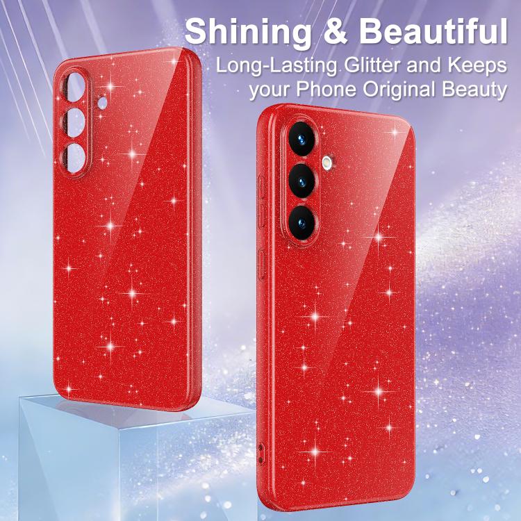 For Samsung Galaxy S25 FE 5G Fine Hole Glossy Glitter Magnetic TPU Phone Case with Same Color Hand Strap