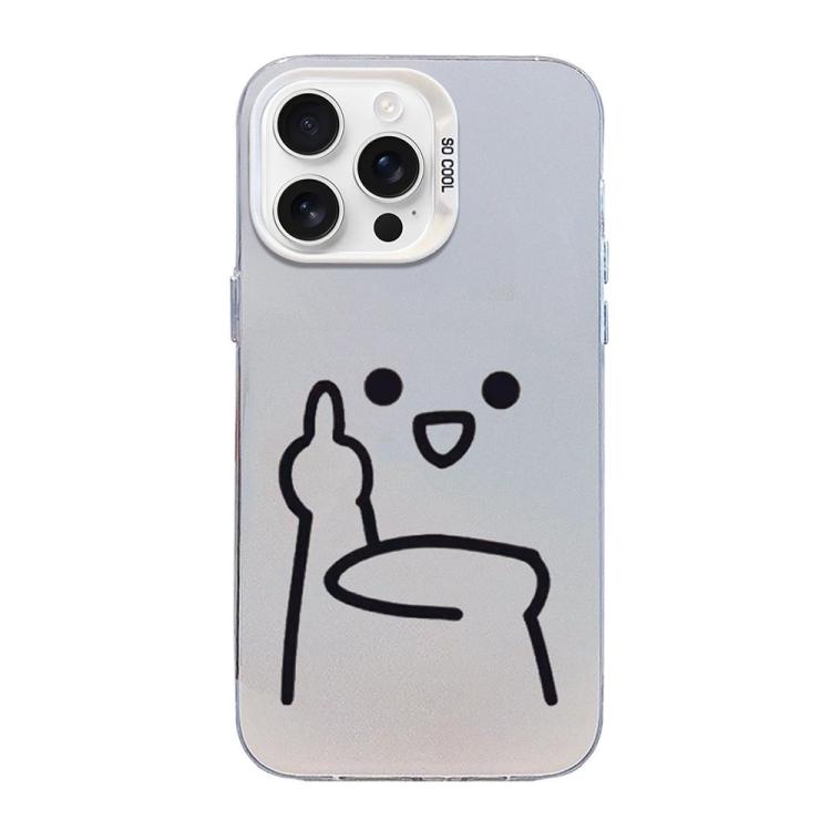 For iPhone 16 Pro Max Little Man Gestures Colored Silver Frosted PC Hybrid TPU Phone Case
