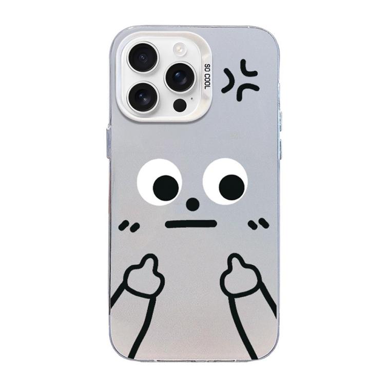 For iPhone 16 Pro Little Man Gestures Colored Silver Frosted PC Hybrid TPU Phone Case