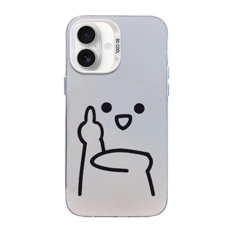 For iPhone 16 Little Man Gestures Colored Silver Frosted PC Hybrid TPU Phone Case