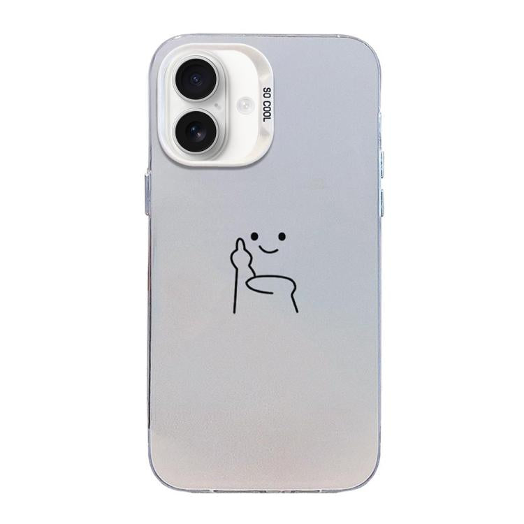 For iPhone 16 Little Man Gestures Colored Silver Frosted PC Hybrid TPU Phone Case