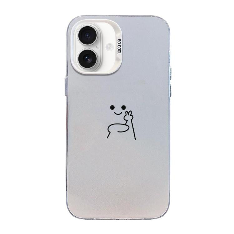 For iPhone 16 Little Man Gestures Colored Silver Frosted PC Hybrid TPU Phone Case