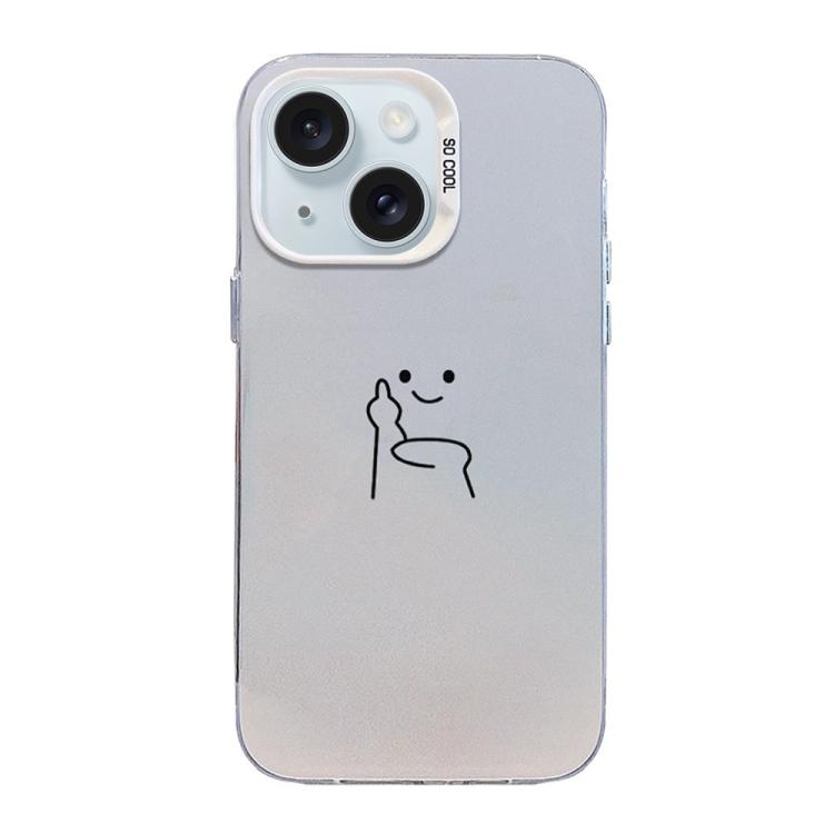 For iPhone 15 Plus Little Man Gestures Colored Silver Frosted PC Hybrid TPU Phone Case