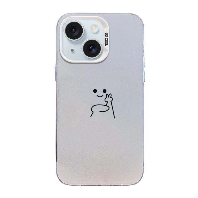 For iPhone 15 Plus Little Man Gestures Colored Silver Frosted PC Hybrid TPU Phone Case