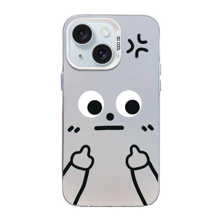 For iPhone 15 Little Man Gestures Colored Silver Frosted PC Hybrid TPU Phone Case