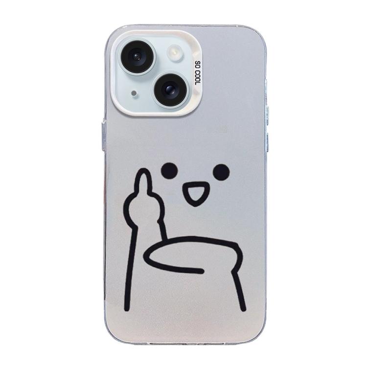 For iPhone 15 Little Man Gestures Colored Silver Frosted PC Hybrid TPU Phone Case