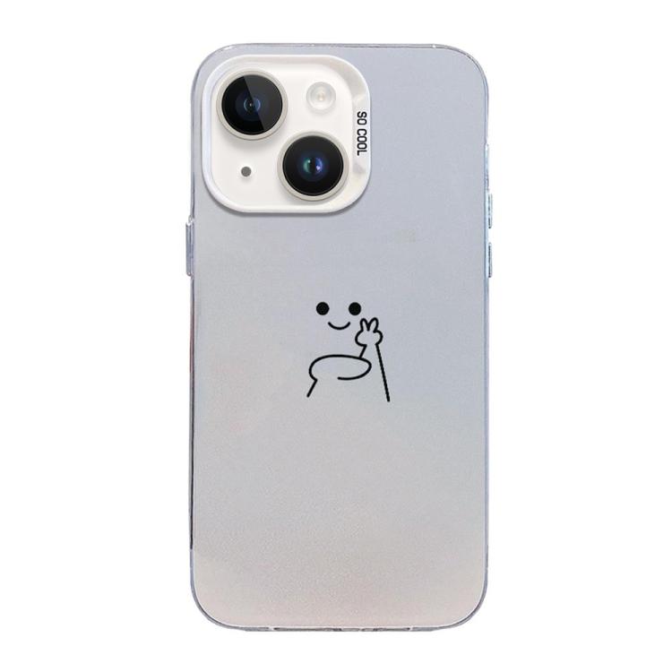For iPhone 14 Plus Little Man Gestures Colored Silver Frosted PC Hybrid TPU Phone Case