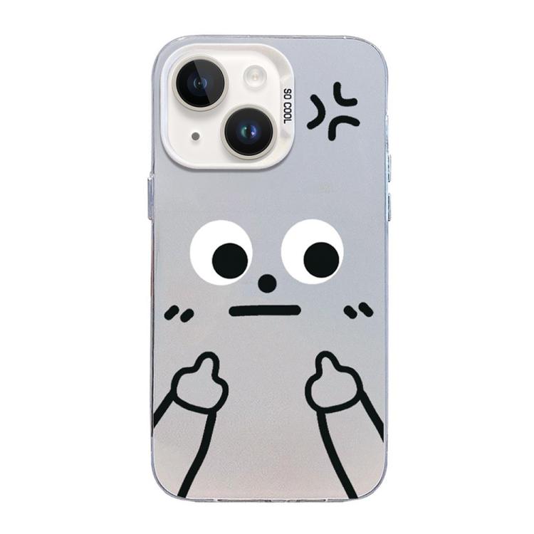 For iPhone 14 Little Man Gestures Colored Silver Frosted PC Hybrid TPU Phone Case