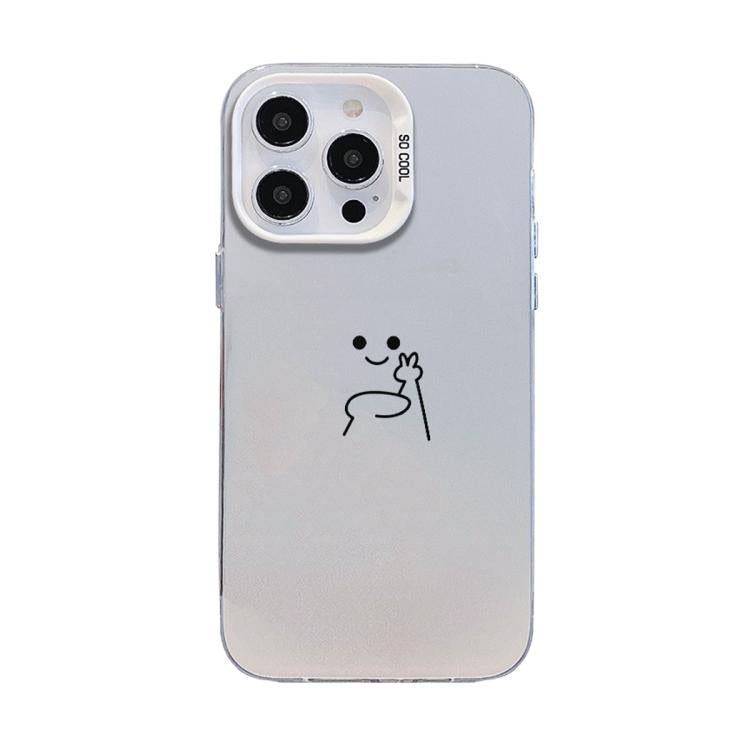 For iPhone 14 Pro Little Man Gestures Colored Silver Frosted PC Hybrid TPU Phone Case