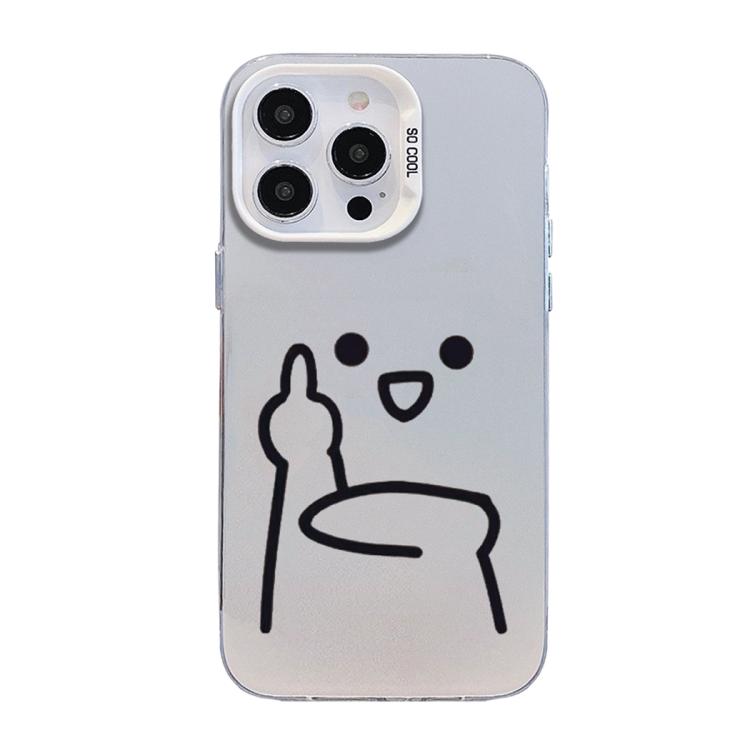 For iPhone 14 Pro Max Little Man Gestures Colored Silver Frosted PC Hybrid TPU Phone Case