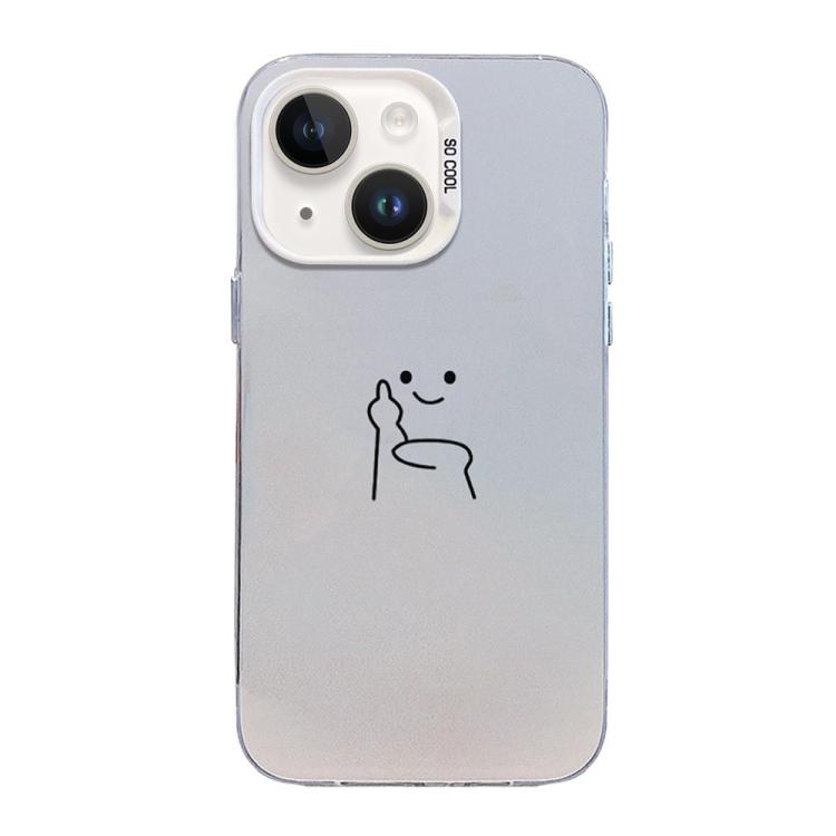 For iPhone 13 Little Man Gestures Colored Silver Frosted PC Hybrid TPU Phone Case