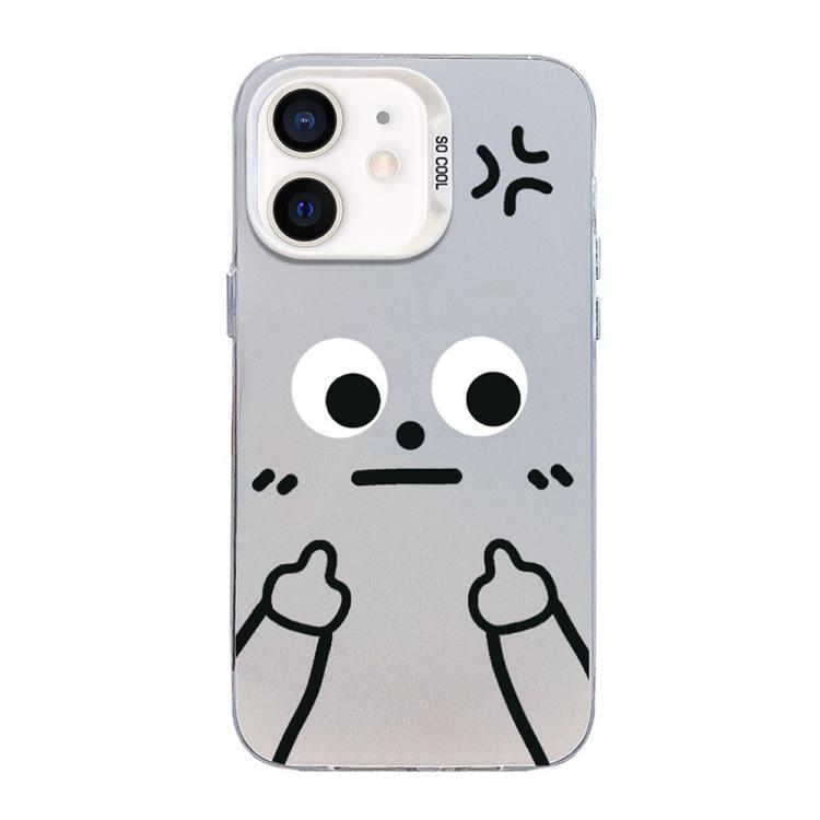 For iPhone 12 mini Little Man Gestures Colored Silver Frosted PC Hybrid TPU Phone Case