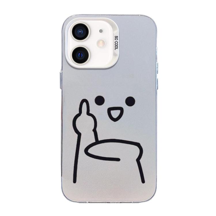 For iPhone 12 mini Little Man Gestures Colored Silver Frosted PC Hybrid TPU Phone Case