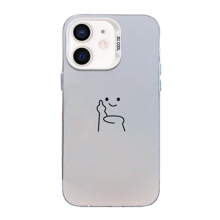 For iPhone 12 mini Little Man Gestures Colored Silver Frosted PC Hybrid TPU Phone Case
