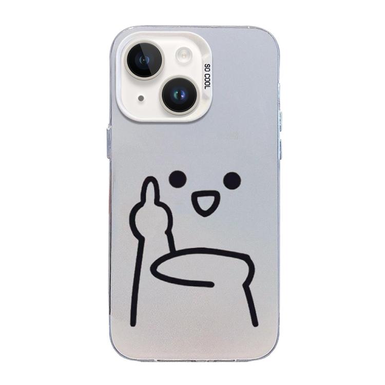 For iPhone 13 mini Little Man Gestures Colored Silver Frosted PC Hybrid TPU Phone Case