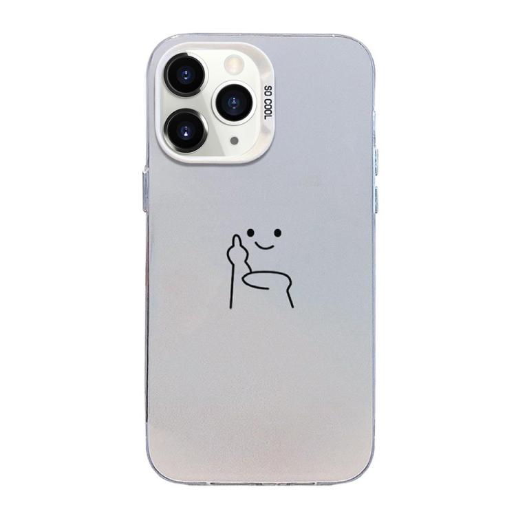 For iPhone 11 Pro Max Little Man Gestures Colored Silver Frosted PC Hybrid TPU Phone Case