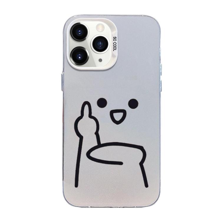 For iPhone 11 Pro Little Man Gestures Colored Silver Frosted PC Hybrid TPU Phone Case