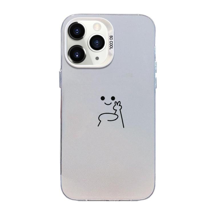For iPhone 11 Pro Little Man Gestures Colored Silver Frosted PC Hybrid TPU Phone Case